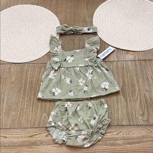 Carter's Olive Floral Diaper Cover Set